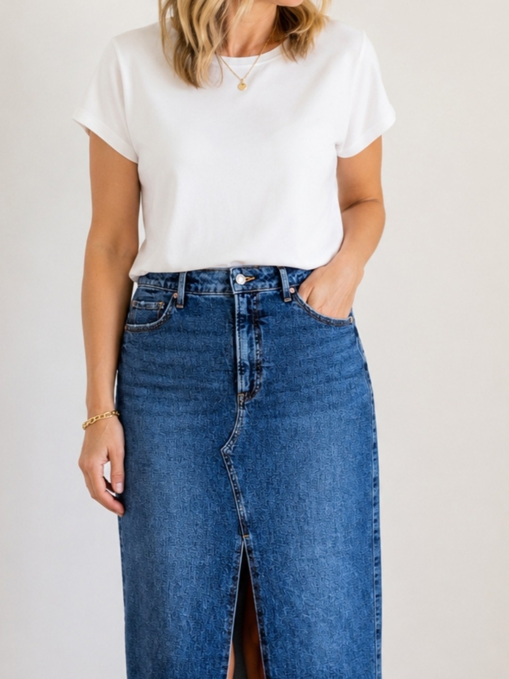 Express Denim Midi Pencil Skirt Blue Button Slit Size 10